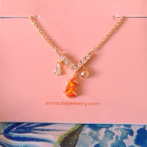 New Orange Sparkle Stone Necklace with Rhinestones, En Route Brand BNIB - Picture 5 of 7